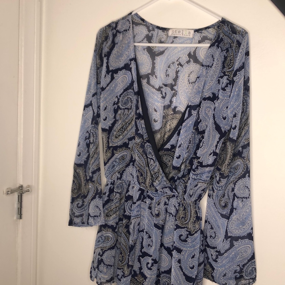 Blue Paisley Ruffled Shorts Longsleeve Romper